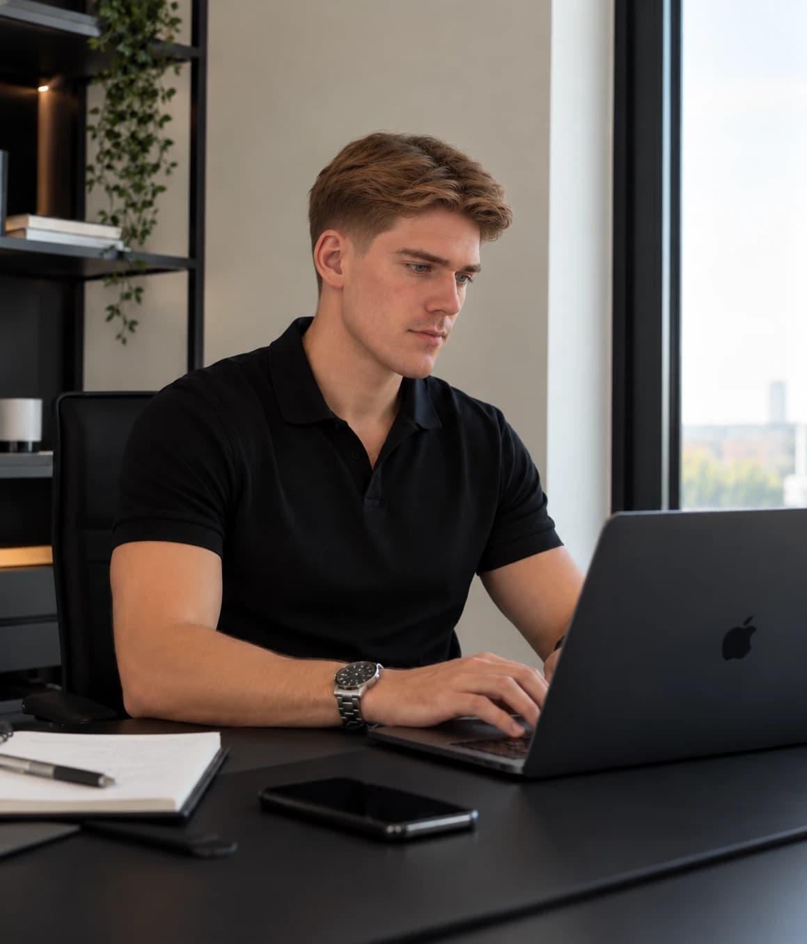 Marek bei der Arbeit am Laptop